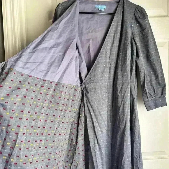 Draper James Chambray Denim Polka Dot True Wrap Dress Size 6 Preppy Midi - Picture 7 of 8